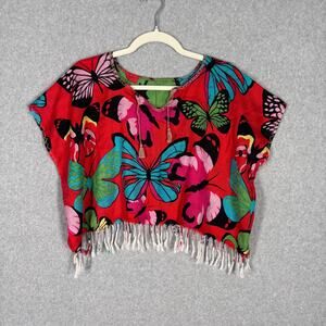 Butterfly Crop Top OS Fringe Stitch Festival Flowy Handmade Boxy Pool Cottage